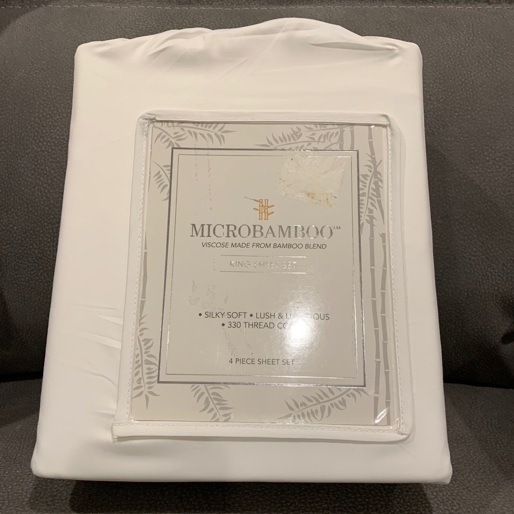 King Sheet Set Microbamboo 330 Thread Count Off-White 4 Pieces Set NWT